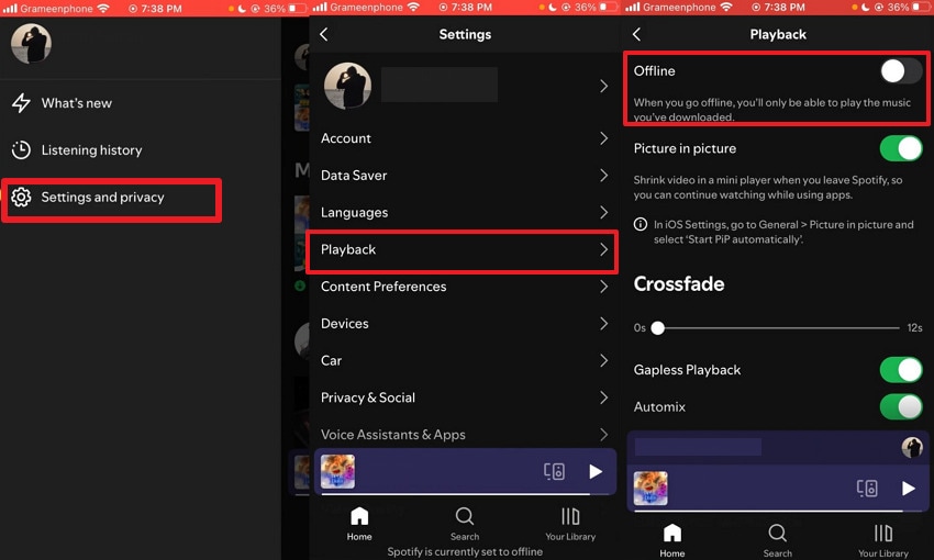 toggle off offline mode on iphone