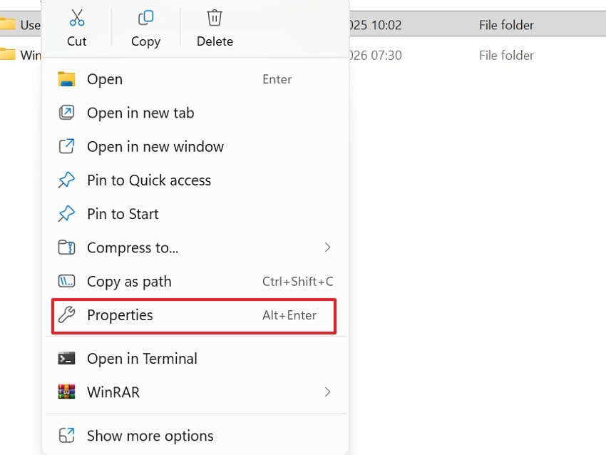 open game folder properties