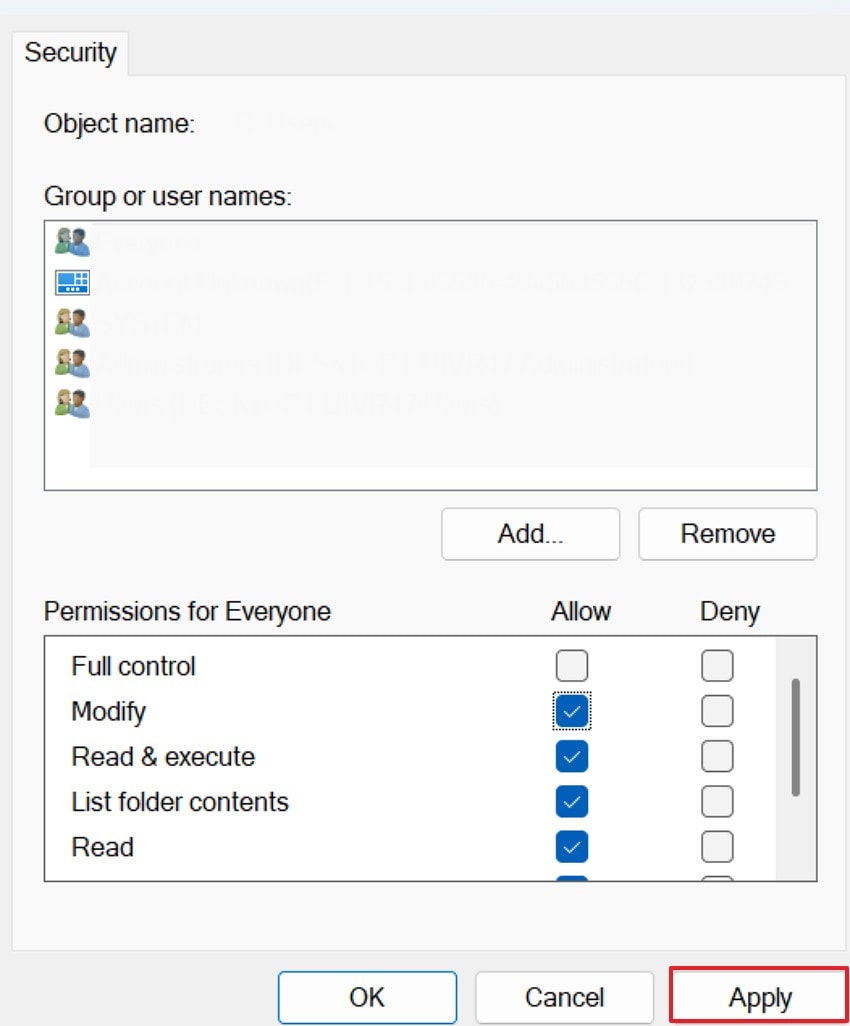 apply required folder permissions