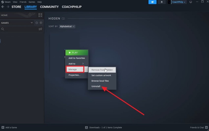 uninstall game from steam