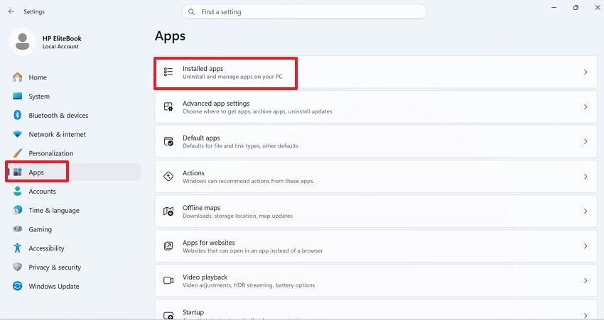 open installed apps settings