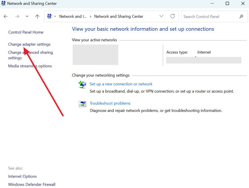 choose change adapter settings option