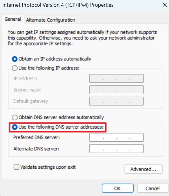 try different dns address