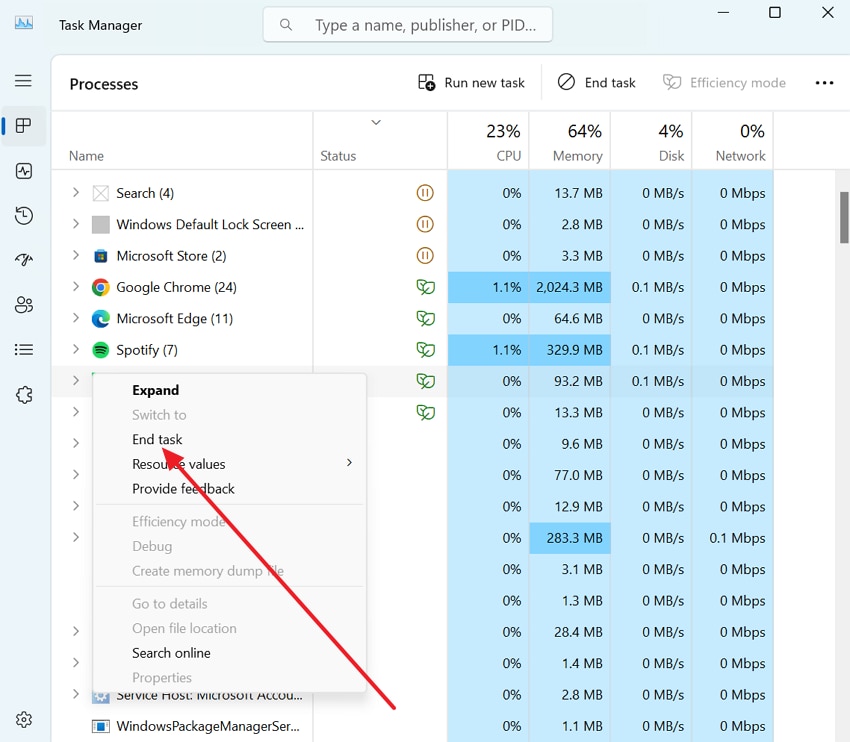 end task through task manager