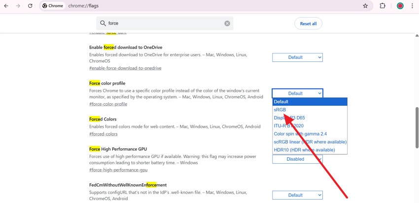 browser color profile settings