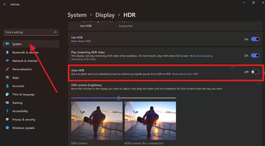 enable or disable auto hdr