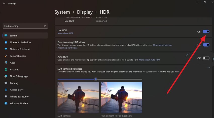 turn off hdr option