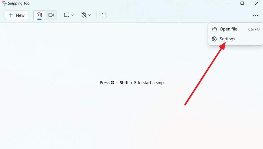 open snipping tools settings