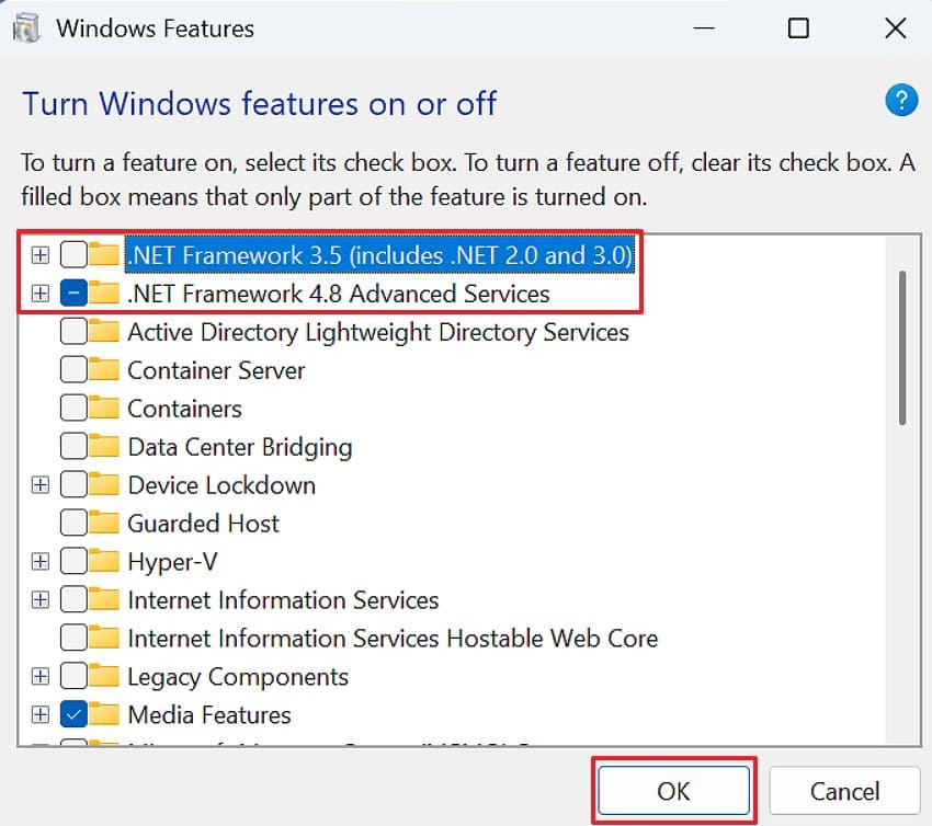 enable net framework features