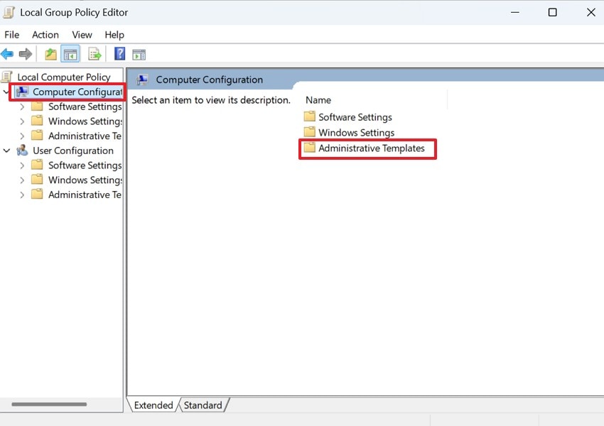 choose the administrative templates