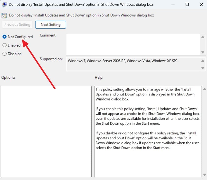 set update policy not configured