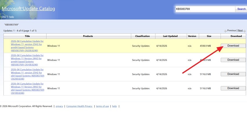 search microsoft update catalog
