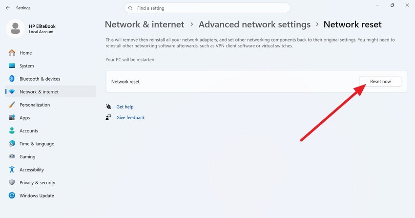 reset the network adapters