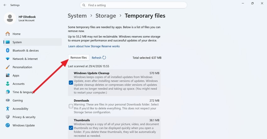 remove temporary system files