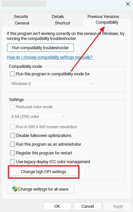 change high dpi settings