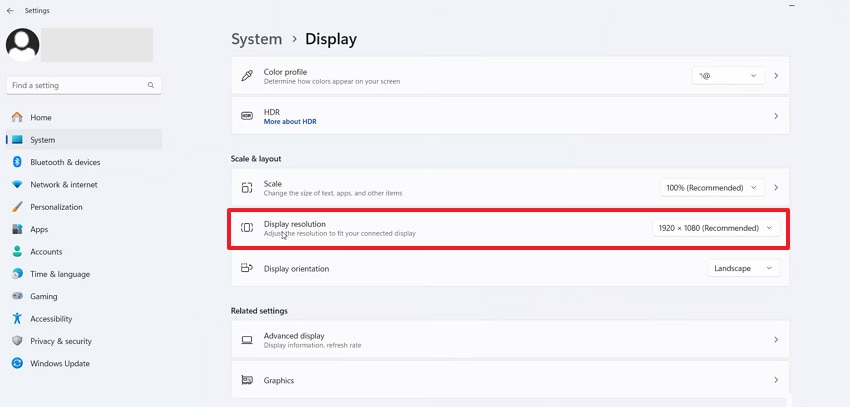 consider recommended display resolution
