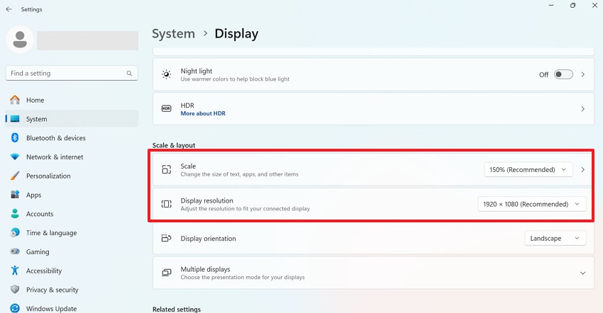 reset scale and display resolution