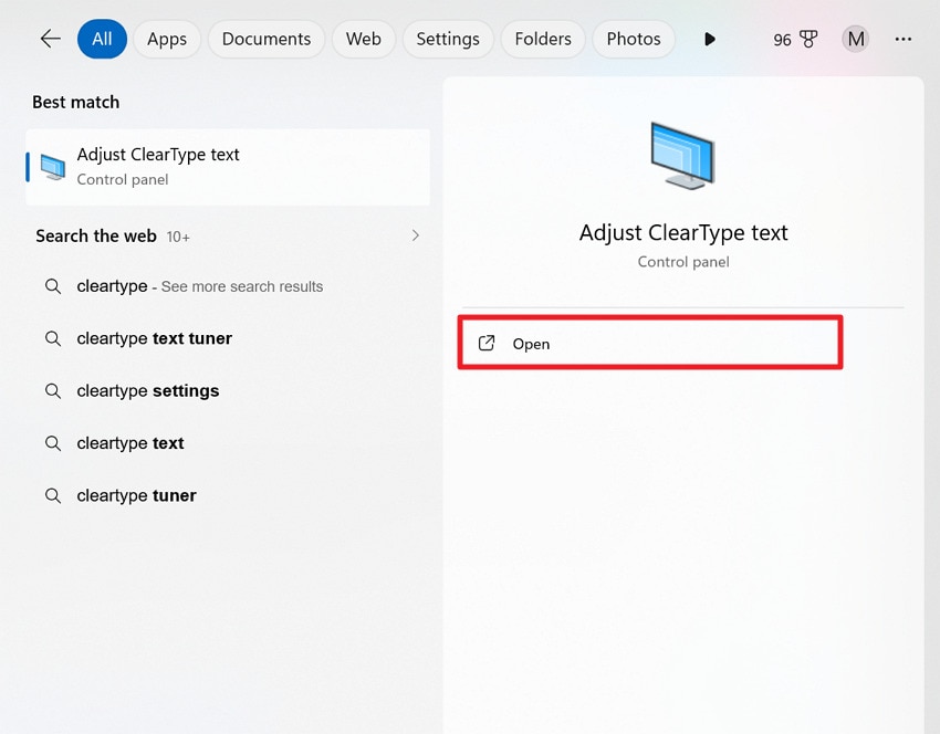 open cleartype text