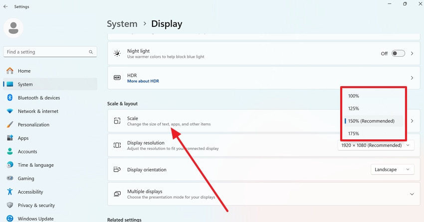 scale display settings