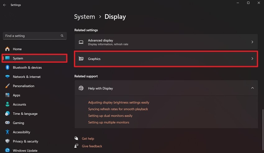 access windows display settings