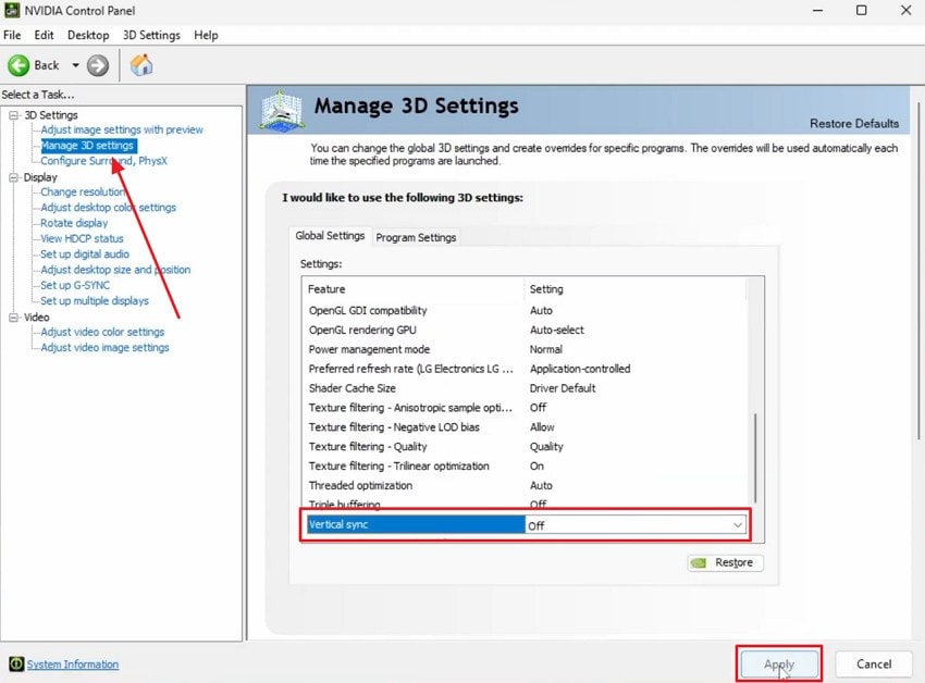 disable vsync in windows