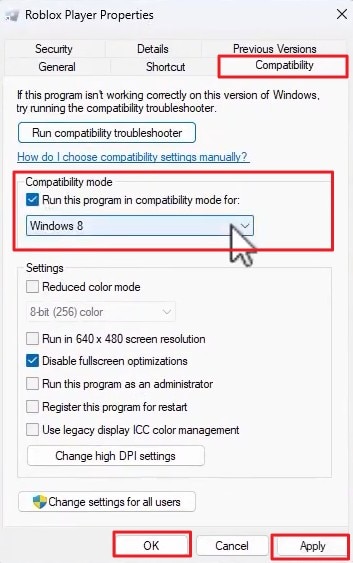 run roblox in compatibility mode