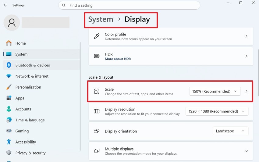 check scale display settings