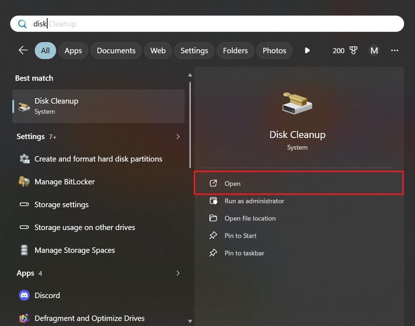 open disk cleanup