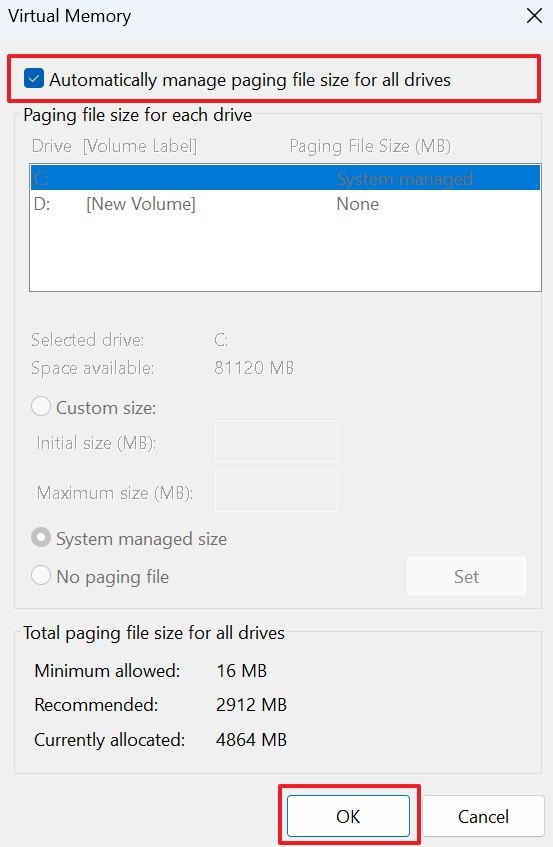 allow managing paging file size