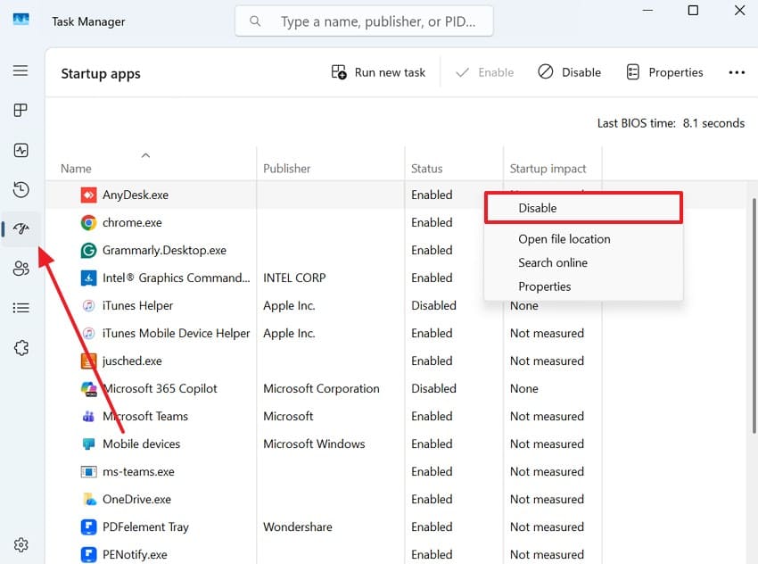 disable startup apps
