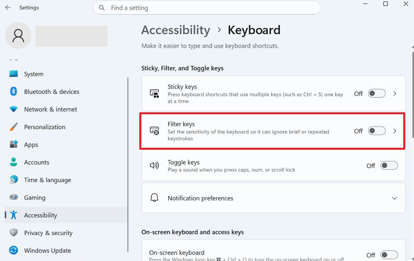 disable filter keys