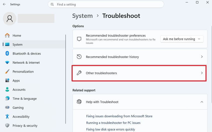 head to other troubleshooter
