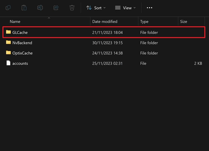 access glcache folder