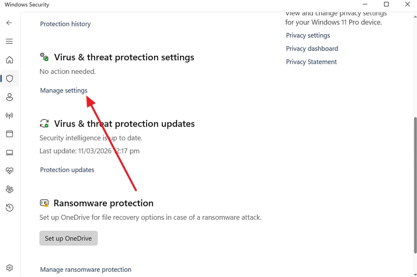 open manage settings