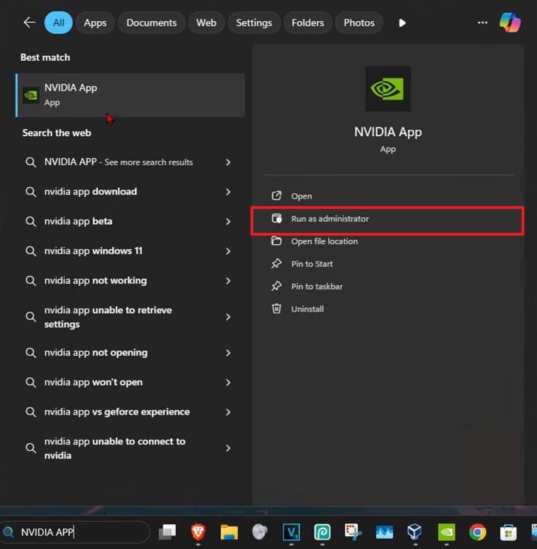 run nvidia app as admin