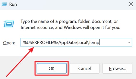 navigate to temp folder