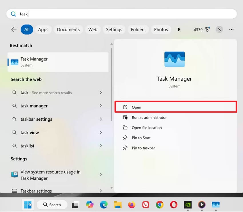 open task manager