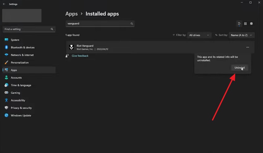 uninstall vanguard from windows 11