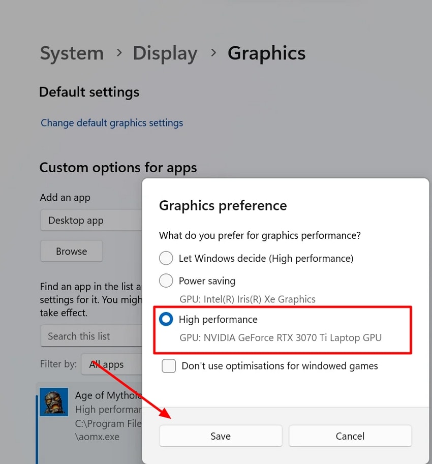 select high performance option and save