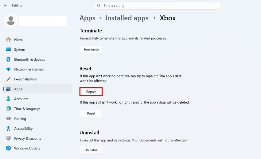 repair xbox game service