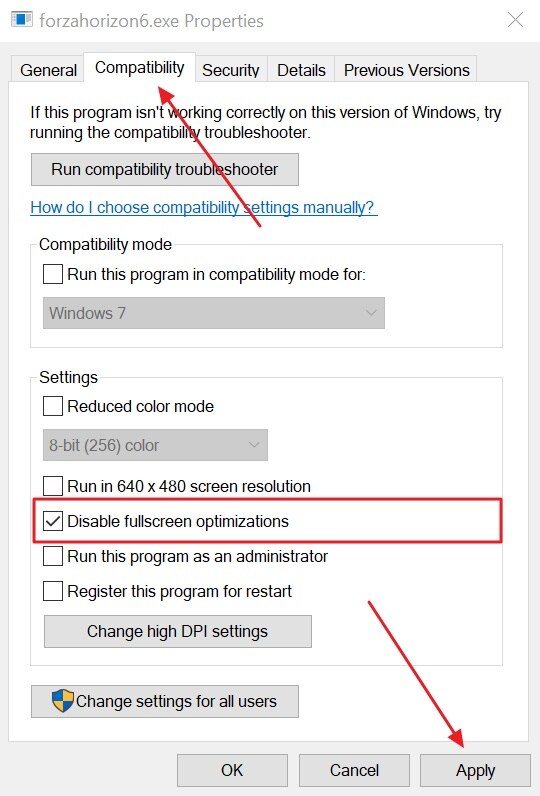 disable full screen optimization