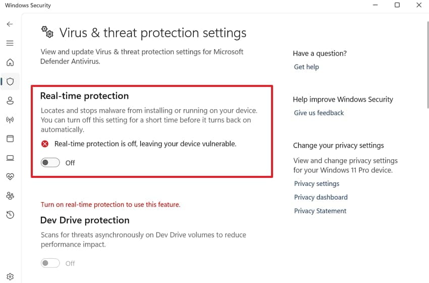 turn off realtime protection