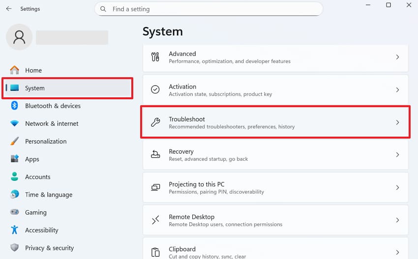 choose system settings