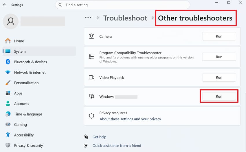 run windows troubleshooters