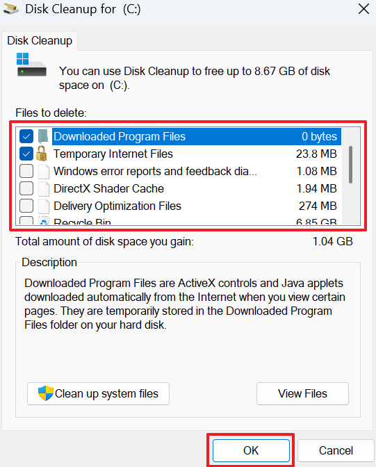 select files to delete