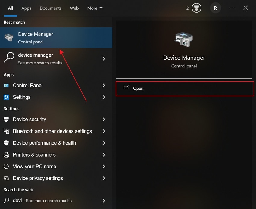 open the device manager