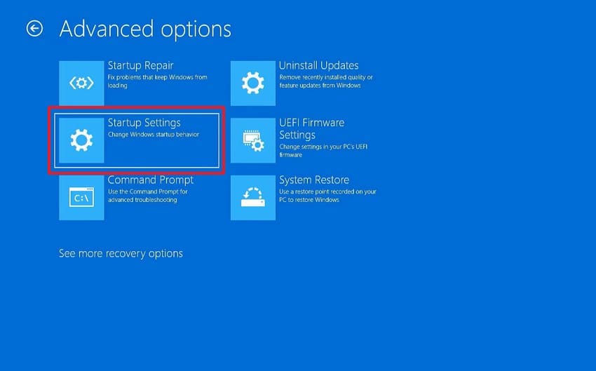 access startup settings