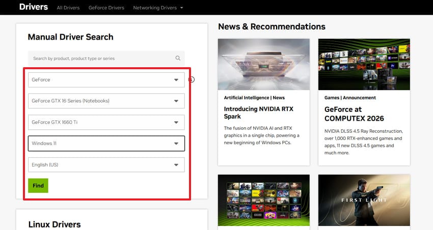 enter nvidia gpu driver details