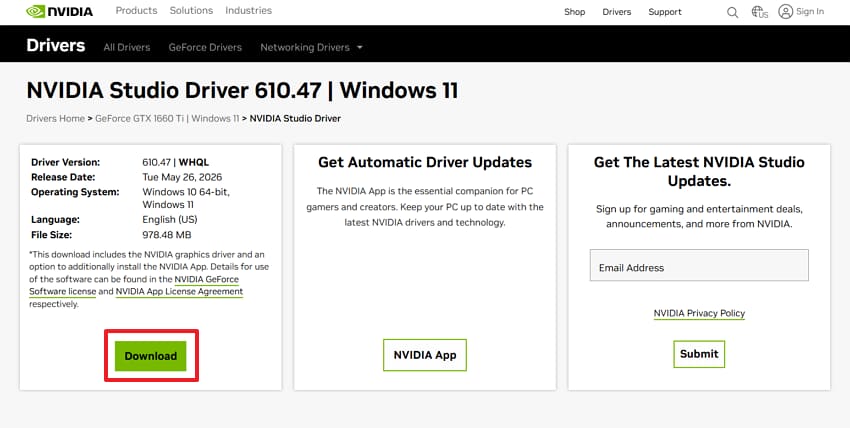 download nvidia gpu driver