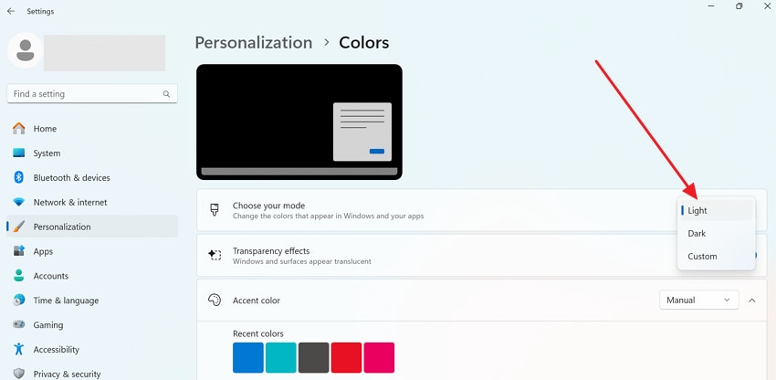 choose light display mode
